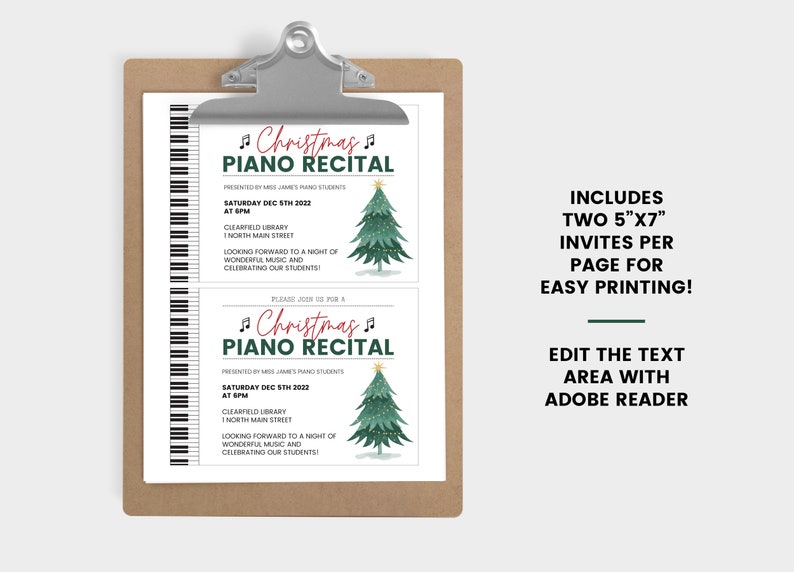 Christmas Piano Recital Invitation, Piano Recital Flyer, Recital Invite Template, Piano Concert Invite, Holiday Piano Recital, Editable, image 2