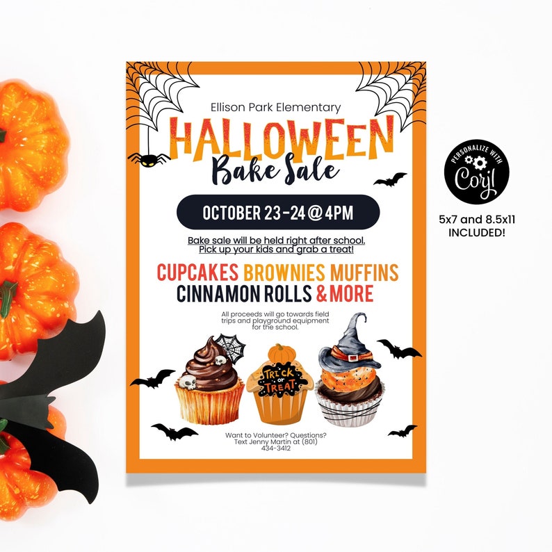 Halloween Bake Sale Flyer, Halloween School Event, Halloween School Fundraiser, Flyer for Bake Sale, Halloween Event, School Flyer Template image 1
