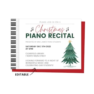 Christmas Piano Recital Invitation, Piano Recital Flyer, Recital Invite Template, Piano Concert Invite, Holiday Piano Recital, Editable, image 1