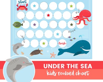 Tableau de récompenses pour enfants - Tableau de comportement pour les enfants - Tableau sous la mer, tableau de récompenses pour tout-petits