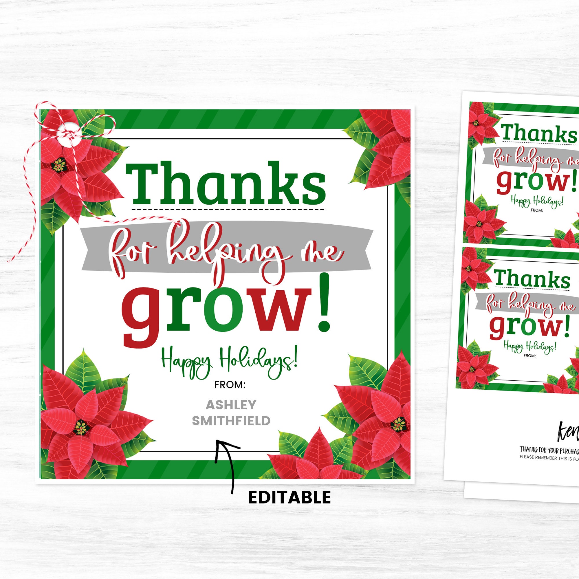 Poinsettia Gift Tag, Poinsettia Teacher Gift, Christmas Teacher Gift Tag, Christmas Teacher Thank You, Holiday Thank You, Holiday Flower Tag