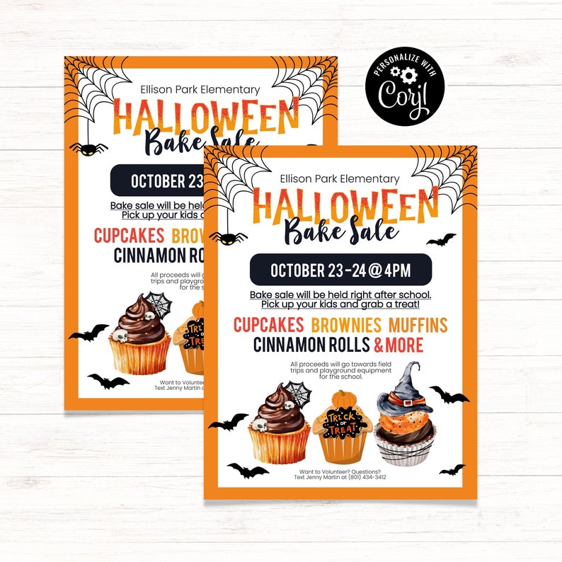 Halloween Bake Sale Flyer, Halloween School Event, Halloween School Fundraiser, Flyer for Bake Sale, Halloween Event, School Flyer Template image 6