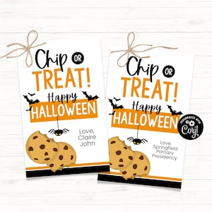 Chip or Treat Cookie Tag, Halloween Cookie Tag, Printable Halloween Party Favor, Halloween Treat Tag, Halloween Student Gift, Corjl
