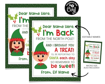 Elf I'm Back Tag, Elf Treat Tag, Elf Arrival Letter, Elf Welcome Back, Christmas Elf Printable, Welcome Letter From Elf, Elf Idea Printable,