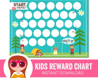 Kids Reward Chart - Summer - Camping - Outdoors - Behavior Chart - Chore Chart