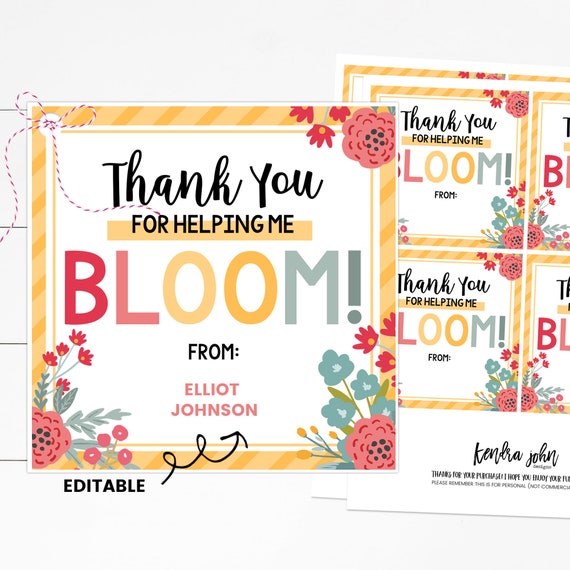 Teacher Gift Tag, Teacher Appreciation Printable Tag, Teacher Flower Gift, Teacher Appreciation Ideas, Bloom Teacher Tag, Teacher Thank You