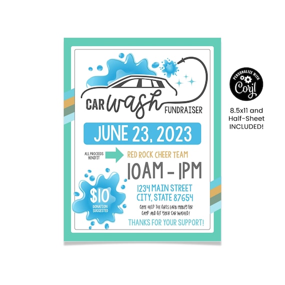 Car Wash Fundraiser Flyer, Car Wash Template, Sports Fundraiser Flyer, Car Wash Sign, Car Wash Marketing, Summer Fundraiser Flyer, Corjl