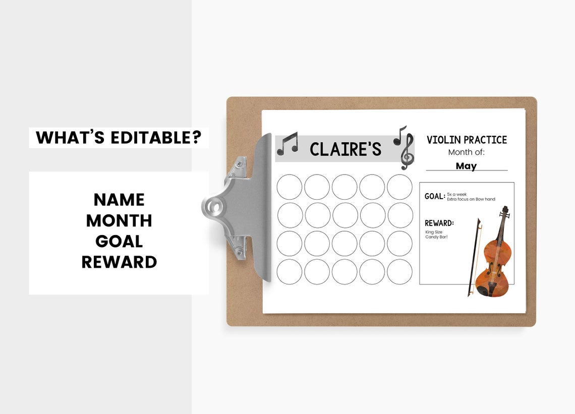 Violin Practice Chart Printable Practice Log Violin Practice Etsy