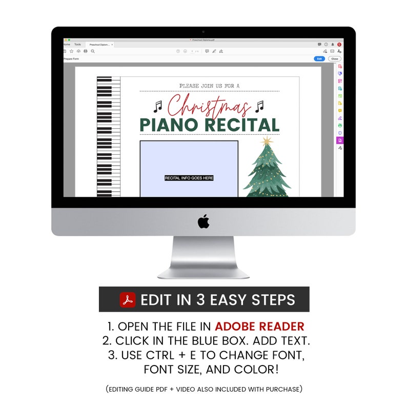 Christmas Piano Recital Invitation, Piano Recital Flyer, Recital Invite Template, Piano Concert Invite, Holiday Piano Recital, Editable, image 4