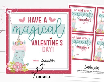 Unicorn Valentine, Unicorn Valentines Card for Kids, Magical Valentine, Editable Valentines Day Card, Printable Unicorn Valentine,