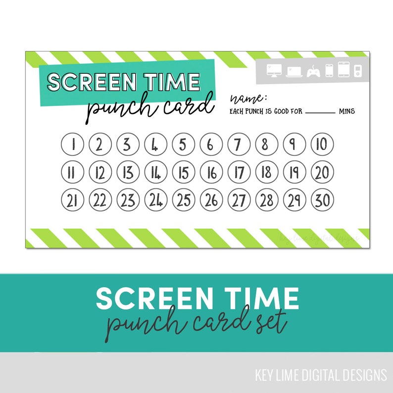 Screen Time Punch Card Reward Chart Behavior Chart Etsy