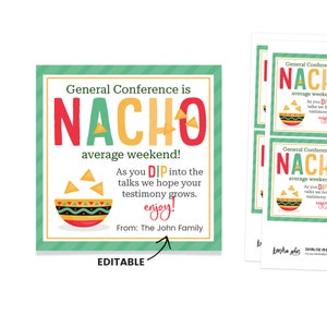 General Conference Nacho Tag, General Conference Handout, LDS General Conference, General Conference Reminder, LDS Ministering Tag, Nacho