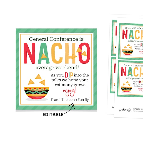 General Conference Nacho Tag, General Conference Handout, LDS General Conference, General Conference Reminder, LDS Ministering Tag, Nacho