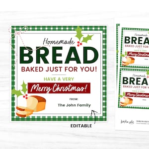 Bread Gift Tag, Neighbor Christmas Gift, Christmas Bread Tag, Sourdough Gift Tag, Baked with Love Tags, Baked Goods Labels, Printable image 1