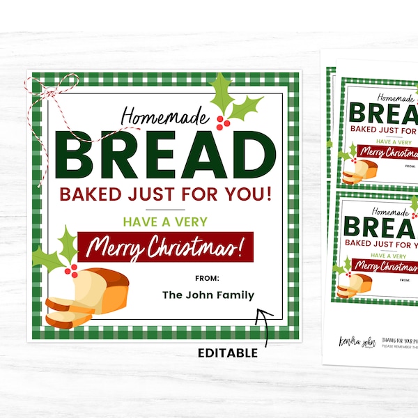 Bread Gift Tag, Neighbor Christmas Gift, Christmas Bread Tag, Sourdough Gift Tag, Baked with Love Tags, Baked Goods Labels, Printable