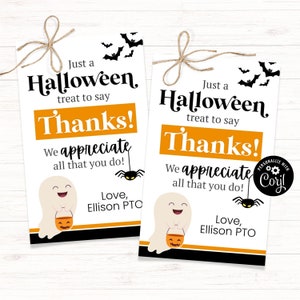 Halloween Thank You Tag, Halloween Appreciation Gift, Teacher Halloween Gifts, Halloween Employee Gift Printable, October Treats for Teacher