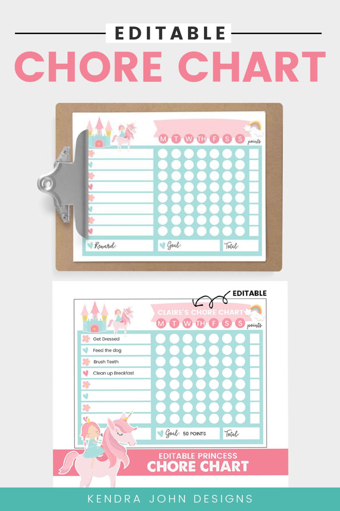 Princess Chore Chart.pdf Editable Princess Chore Chart, Kids Chore Chart, Reward Chart, Toddler ...