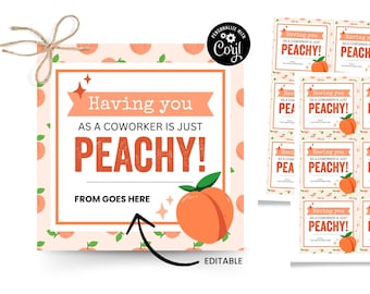 Peach Gift Tag, Peachy Working With You, Coworker Thank You Tag, Coworker Appreciation, Employee Appreciation, Team Member Treat Tag,