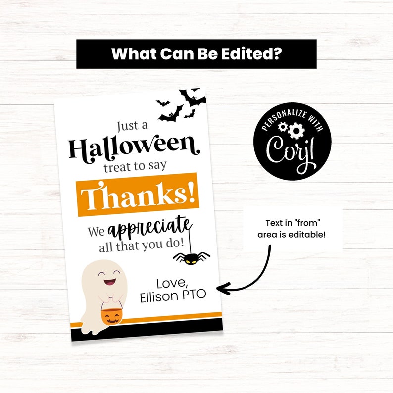 Halloween bedankje, Halloween waardering cadeau, leraar Halloween geschenken, Halloween werknemer cadeau afdrukbaar, oktober traktaties voor leraar afbeelding 2