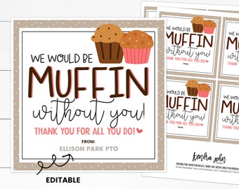 Druckbare Muffin-Tag, Muffin-Danke, Lehrer-Anerkennungs-Tags, Lehrer-Anerkennungswoche, Lehrer-Dankeschön-Tags, Personal-Danke, PTA