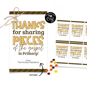 Pieces Teacher Tag, Primary Teacher Thank You, Primary Teacher Appreciation, LDS Primary Gift Ideas, Printable Primary Gift Tag