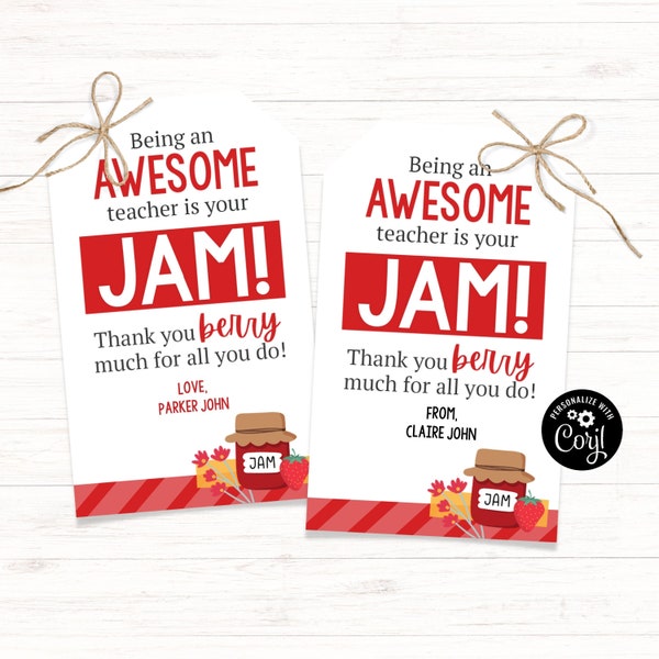 Jam Teacher Tag, Jam Gift Tag, Teacher Thank You Tag, Teacher Appreciation Printable, Teacher Gift Ideas, End of School Gift Tags, Corjl Tag