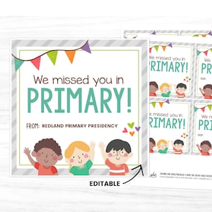Te extrañamos en la etiqueta de la Primaria, Primaria SUD, Ministerio de la Primaria, Días de actividad de la Primaria, Iglesia de Jesucristo, Folleto de la Primaria,