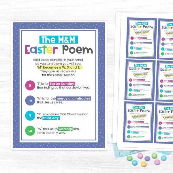 Easter Poem, Easter M&M Gift Tag, Easter Handout LDS, Easter Church Handout, Printable Easter Poem, LDS Easter Printable, YW, Primary,