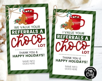 Hot Chocolate Referral Tag, Christmas Client Thank You, Realtor Marketing Christmas, Realtor Referral Gift, Client Appreciation Printable,