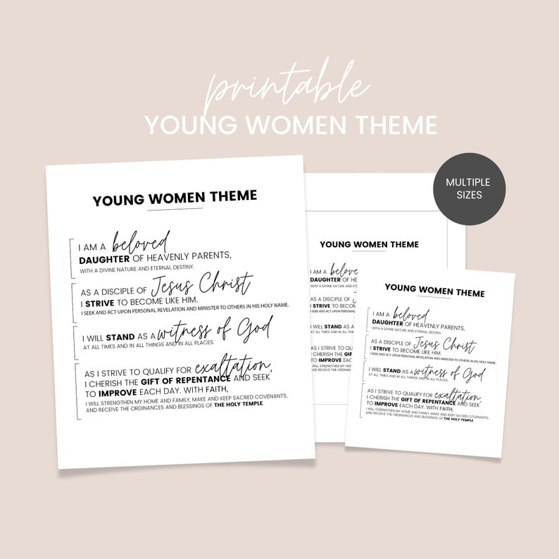 Young Women Theme Printable YW Theme YW Theme Poster Young - Etsy