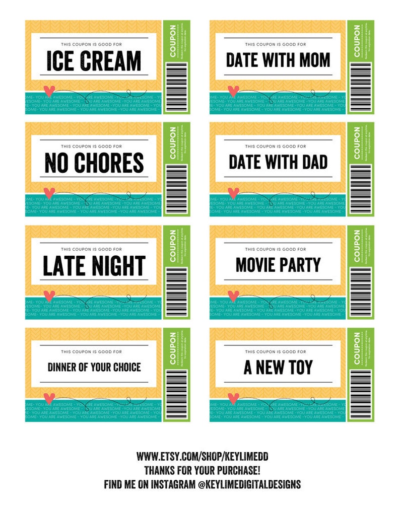 Kids Reward Coupons Printable Love Coupons Coupons for Kids image 6