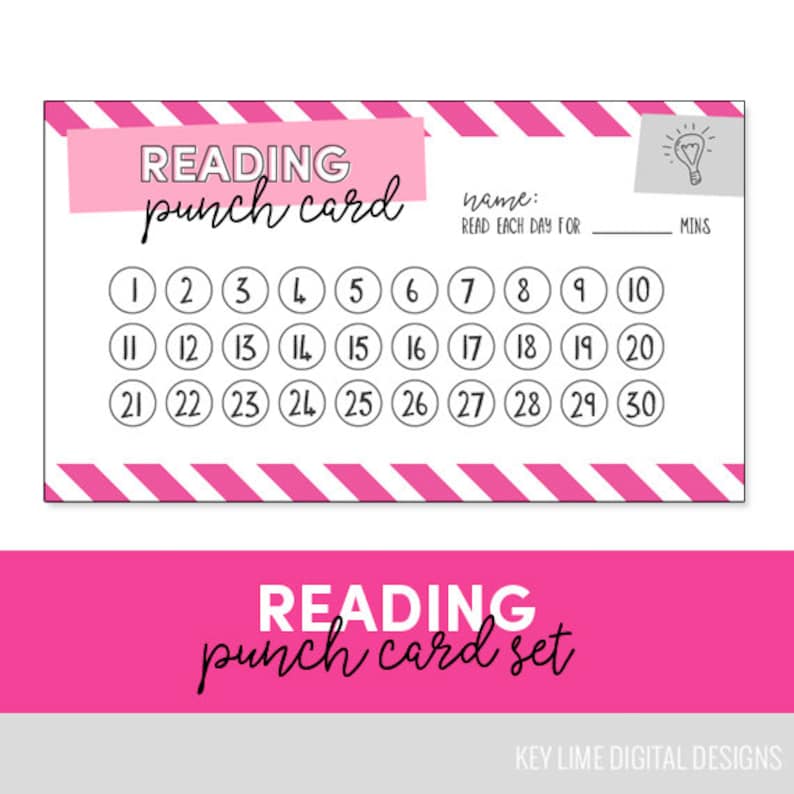 Reading Punch Card Reward Chart Homeschool Reading Log Etsy