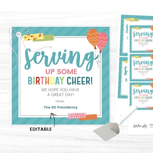 Spatula Gift Tag, RS Birthday Gift, Relief Society Birthday Gift, Birthday Gift Tag, Bulk Birthday Gift, Relief Society Printable, LDS Gift,
