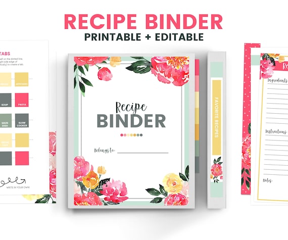 Printable Recipe Binder, Editable Recipe Binder, Recipe Organizer, Family Recipe  Binder, Fillable Recipe Cards, Cookbook Binder, Recipe Card - Etsy