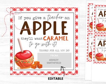 Karamell Apfel Geschenkanhänger, Herbst Lehrer Wertschätzung, Thanksgiving Lehrer Geschenk, Candy Apple druckbar, Lehrer Danke Geschenkanhänger, Candy Apple