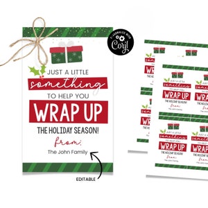 Wrapping Paper Gift Tag, Neighbor Christmas Gift, Printable Christmas Gift Tag, Gift Wrap Gift Tag, Christmas Teacher Gift Tag, Wrap Up, image 1
