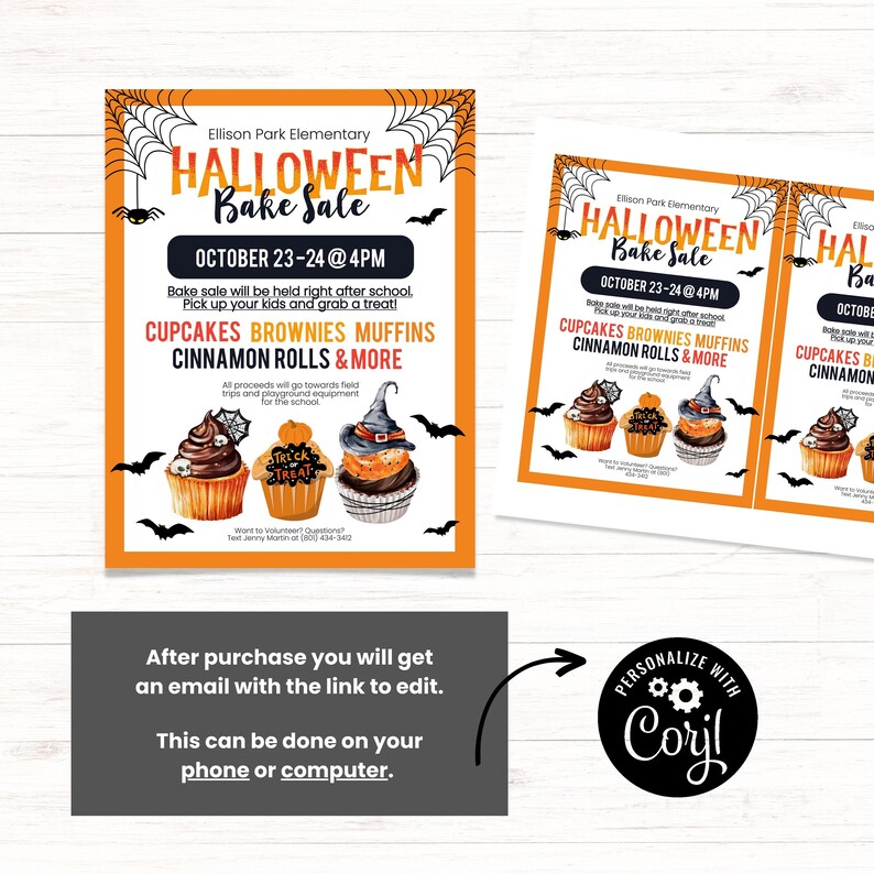 Halloween Bake Sale Flyer, Halloween School Event, Halloween School Fundraiser, Flyer for Bake Sale, Halloween Event, School Flyer Template image 4