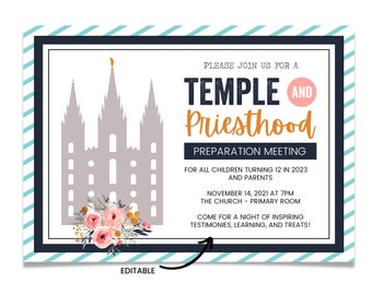 Editable Temple and Priesthood Preview Invitation, Temple and Priesthood Invite, LDS Primary, Primary Invitation, Temple Preparation Night