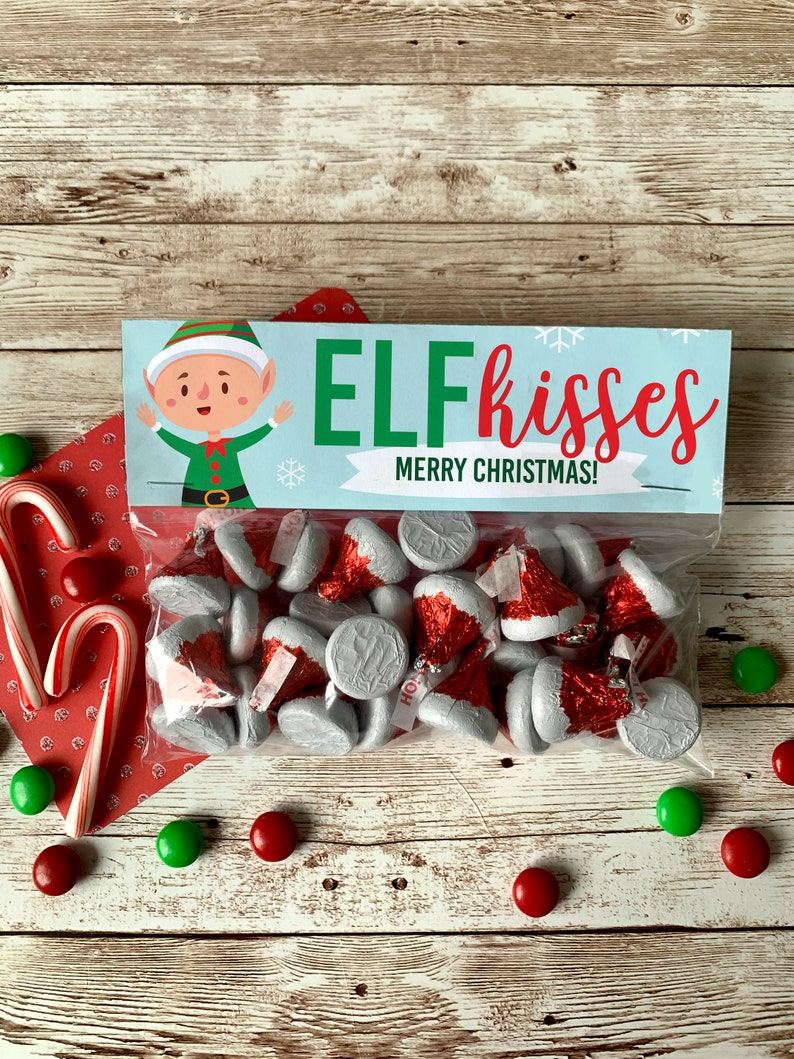 Elf Kisses, Christmas Elf, Elf Treat Bag, Elf Treats, Elf Printable, Elf Bag Topper, Christmas Treat Bag, image 1