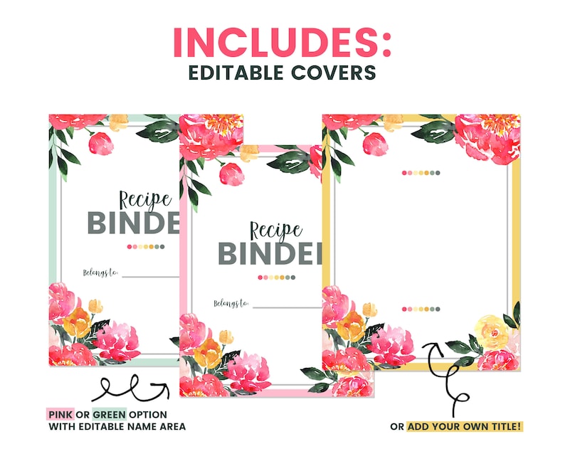 Printable Recipe Binder, Editable Recipe Binder, Recipe Organizer, Family Recipe Binder, Fillable Recipe Cards, Cookbook Binder, Recipe Card image 5