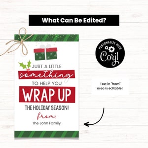 Wrapping Paper Gift Tag, Neighbor Christmas Gift, Printable Christmas Gift Tag, Gift Wrap Gift Tag, Christmas Teacher Gift Tag, Wrap Up, image 2
