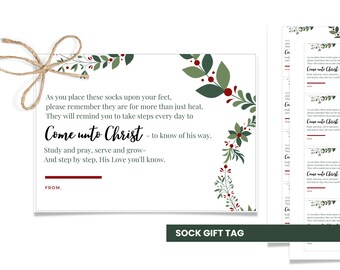Sock Gift Tag, Christmas Ministering Gift, Ministering Idea, Relief Society Gift, Handout, December Ministering, Young Women