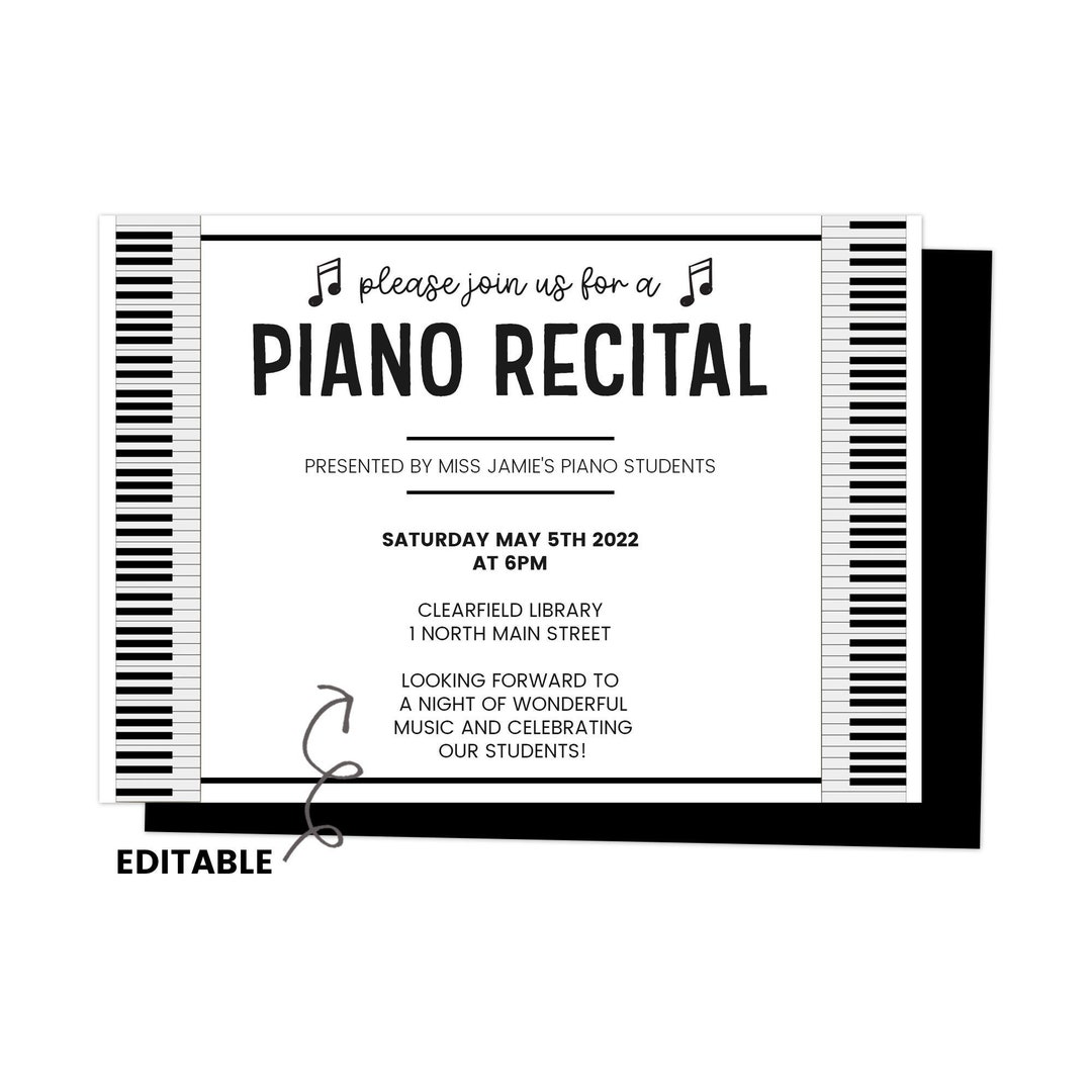 Piano Recital Flyer, Piano Recital Invite, Piano Concert Invite, Music ...