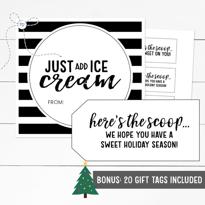 Neighbor Christmas Gift, Just Add Ice Cream, Printable Neighbor Gift, Neighbor Holiday Gift, Christmas Gift Basket Ideas, image 3