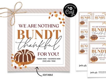 Thanksgiving Bundt Cake Tag, Thankful Bundt Cake, Nothing Bundt Thankful, Fall Appreciation Gift, Fall Teacher Gift, Fall Staff Gift