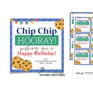 Chip Chip Hooray, Schokoladenkeks-Anhänger, Cookie-Geburtstags-Anhänger, Geburtstags-Leckerli-Tag, Lehrer-Geburtstags-Leckerli, Junge Frauen Geburtstag