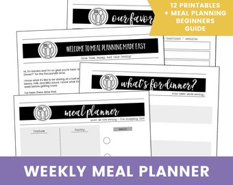 Printable Menu Planner, Menu Planner with Grocery List and Notes, Printable Menu, Weekly Menu Planner, Minimal Meal Planner