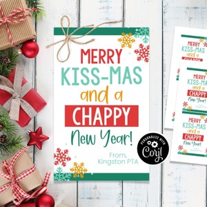 Étiquette cadeau de Noël Chapstick, Joyeux Kissmas et Chappy New Year, Étiquette cadeau de baume à lèvres, Idées cadeaux pour enseignants de Noël, Étiquette cadeau de Noël LDS image 1