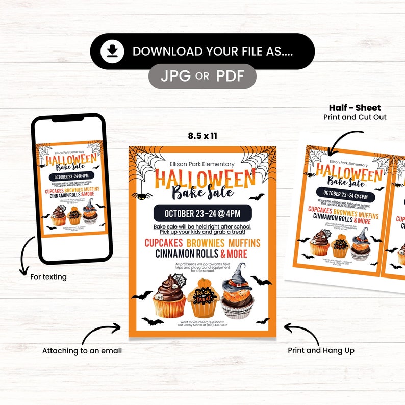 Halloween Bake Sale Flyer, Halloween School Event, Halloween School Fundraiser, Flyer for Bake Sale, Halloween Event, School Flyer Template image 3