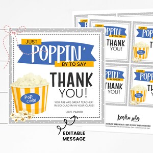 Thank You Treat Tag, Teacher Appreciation Printable, Just Poppin' By ...